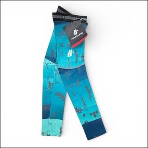 Hincapie Thermal Arm Warmers Men Small Blue Teal Geometric Cycling Racing NWT